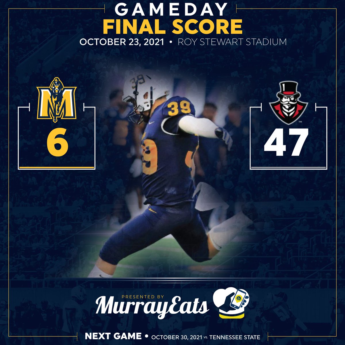 racersfootball's tweet photo. Racers fall on Homecoming.

Return to action next Saturday at @NissanStadium vs. @TSUTigersFB. https://t.co/wPhfPPWeis