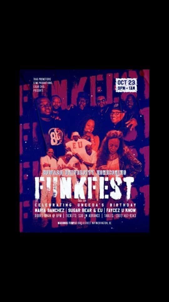 jenog61's tweet photo. TONIGHT HOWARD BISON HOMECOMING FUNK/GOGO FEST FEAT #EU AND #SUGARBEAR ALSO FAYCEZYOUKNOW GET THERE EARLY FOR A TABLE https://t.co/ALkVi2SMkJ