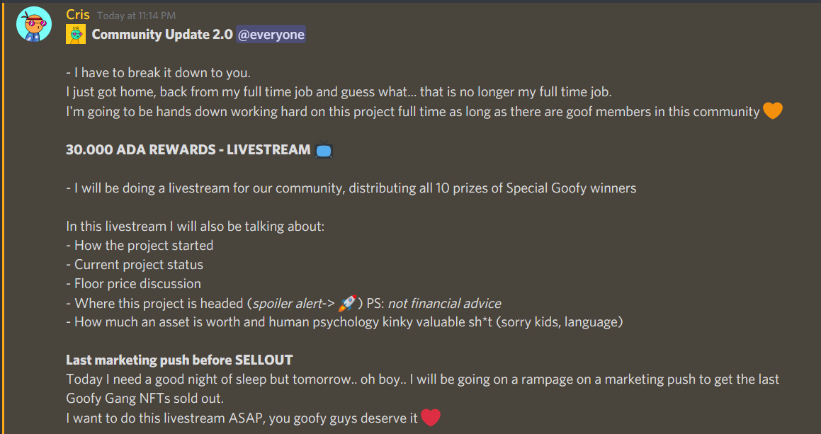 💰 30.000 ADA REWARDS LIVESTREAM 📺

🤯HUGE announcement on our Discord server 
- You need to hop on to our Discord to be able to read the rest...

👉 discord.gg/GJBNzG7f