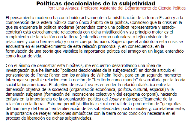 CPolUniandes's tweet photo. La #investigación de nuestra profesora #LinaÁlvarez sobre "Políticas #decoloniales de la subjetividad" tiene como objetivo entender la relación #dialéctica entre la dimensión #objetiva de la sociedad y la dimensión #subjetiva.
📎Conoce más detalles aquí:👇 https://t.co/UGpZVHlpL0