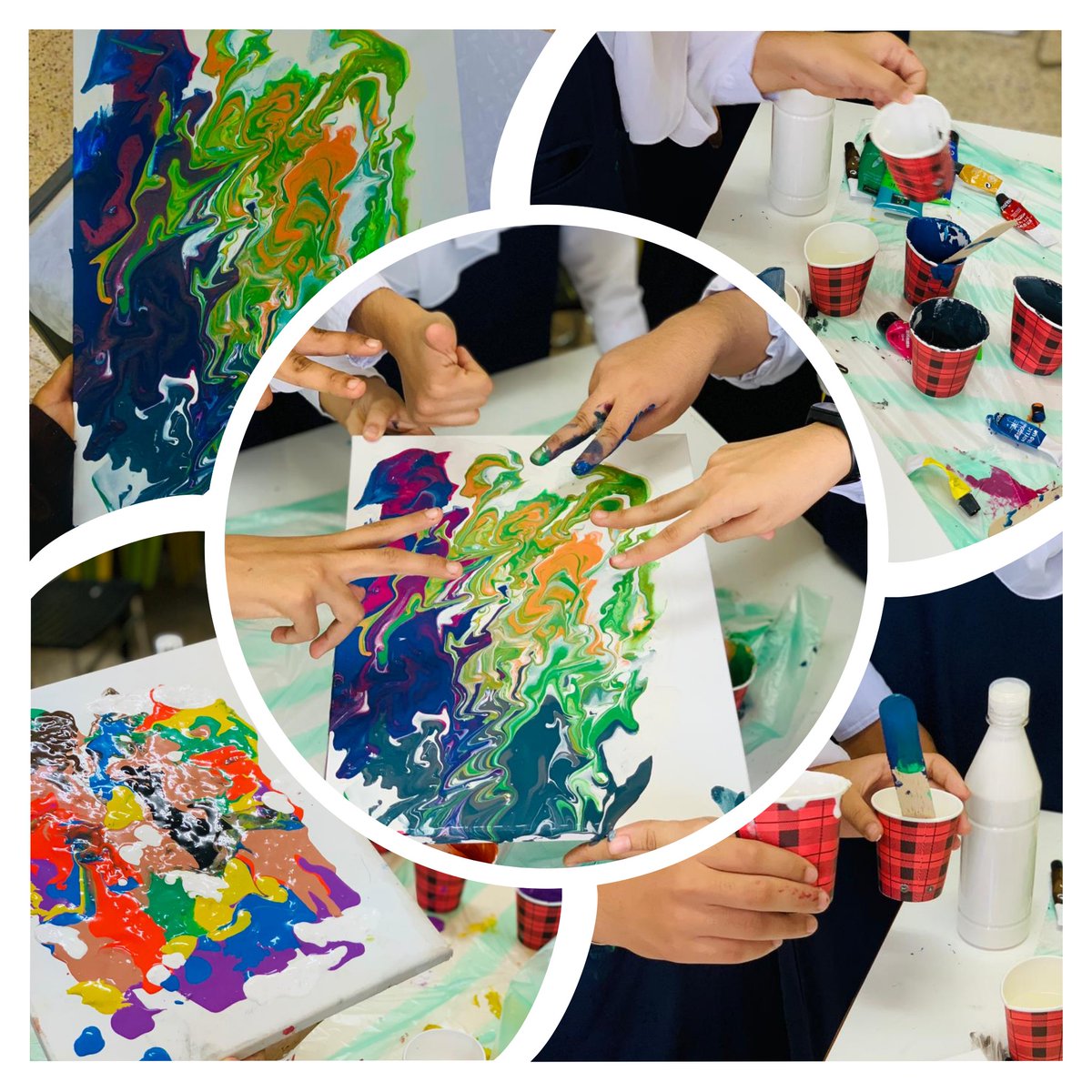 قالوا بأن الرسم مجرد خطوط و ألوان ...
ولكن 
"الرسم تلك الروح التي تعبر عنك دون نطق ،دون إشارة،دون حرف واحد .
الرسم تلك اللغة التي لا تسمع و لا تكتب 
الرسم حاسة سادسة لكل مبدع" 

قامت الاستاذه سحر الغافريه بعمل ورشة ابداعية طالبات الصف الثامن عن صب الاكريليك.