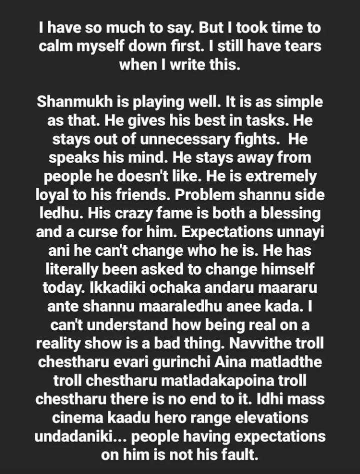 Shana_74_'s tweet photo. He don't deserve this much of negativity at all.. Mee vallani lepadaniki shannu ni troll chesi meeru hype aythe meekey adhi manchidhi kadhu... Please stop it 🙏
#BiggBossTelugu5 #Shannu https://t.co/uEIHTM6SJ2