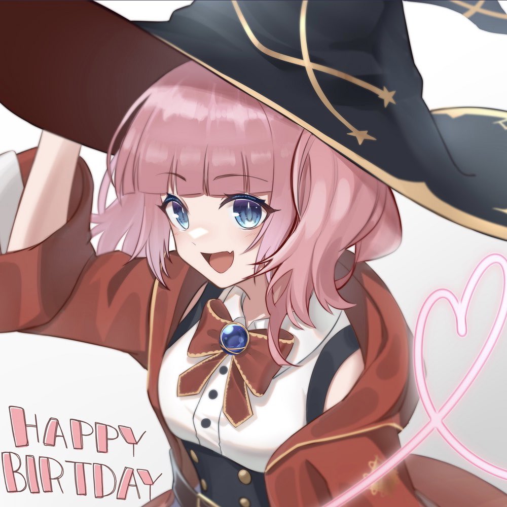 1girl hat pink hair blue eyes witch hat solo smile  illustration images