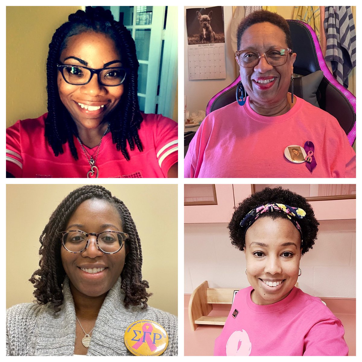 sgrhomocity's tweet photo. A few photos of our Elite ETS Sorors raising awareness for breast cancer! Props to everyone who helped raise awareness by completing the items on the Bingo card! 
#sigmagammarho #sgrho #EliteETS #MoCityPretty🐩 #ETSGoesPink https://t.co/EaSUCPOrTQ