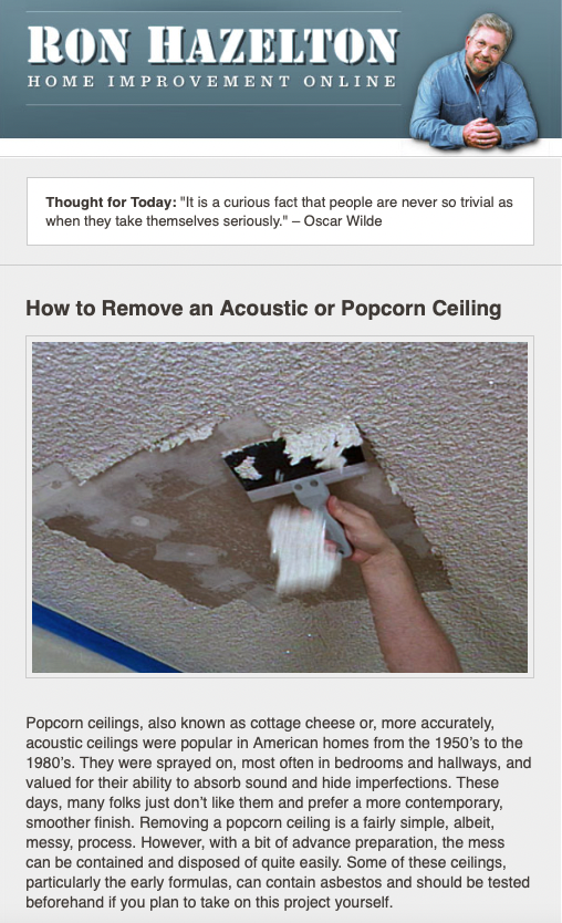 ronhazelton's tweet photo. Fastest Way to Remove an Outdated Popcorn Ceiling - Guide to Rebuilding and Restoring a Chair - https://t.co/jCx0PDsPoU https://t.co/EUZFoF4G2S