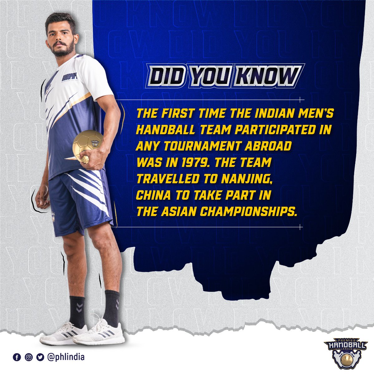 PHLIndia's tweet photo. #HandballTrivia The 1st time the Indian men’s handball team participated in any tournament abroad was in 1979. The team travelled to Nanjing, China to take part in the Asian Championships. It was the 1st time that Indian players were introduced to the indoor handball facilities. https://t.co/c4vlTVJAf4