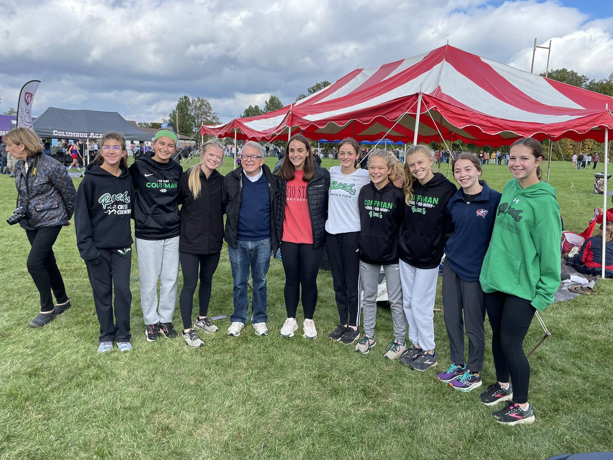 Lady Rocks win districts!!! For the second year in a row, rocks took the district title to move on to regionals! 6 of our 7 runners individually qualified (top 24), and 4 of our 7 were in the top ten! Got to meet Governor Mike Dewine, too. Great day for the Rocks!!