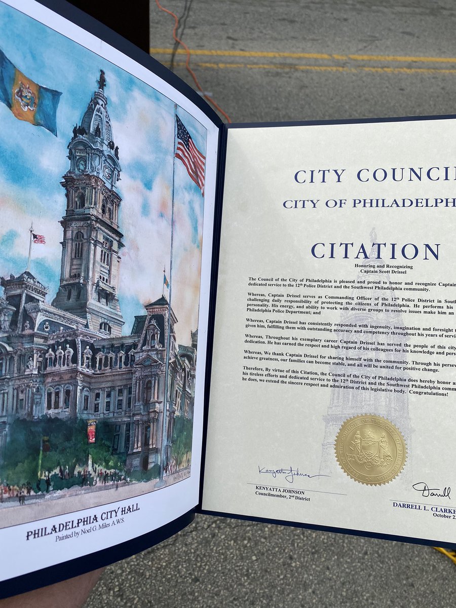 Very humbled &amp; thankful to be recognized by <a href="/CouncilmemberKJ/">Kenyatta Johnson</a> at the SW Pride event today. It has been a long, hard and stressful year, but without the preservation and hard work of the <a href="/PPD12Dist/">PPD 12th District</a> officers and supervisors, this wouldn’t have been possible. Thank you! <a href="/PhillyPolice/">Philadelphia Police Department</a>