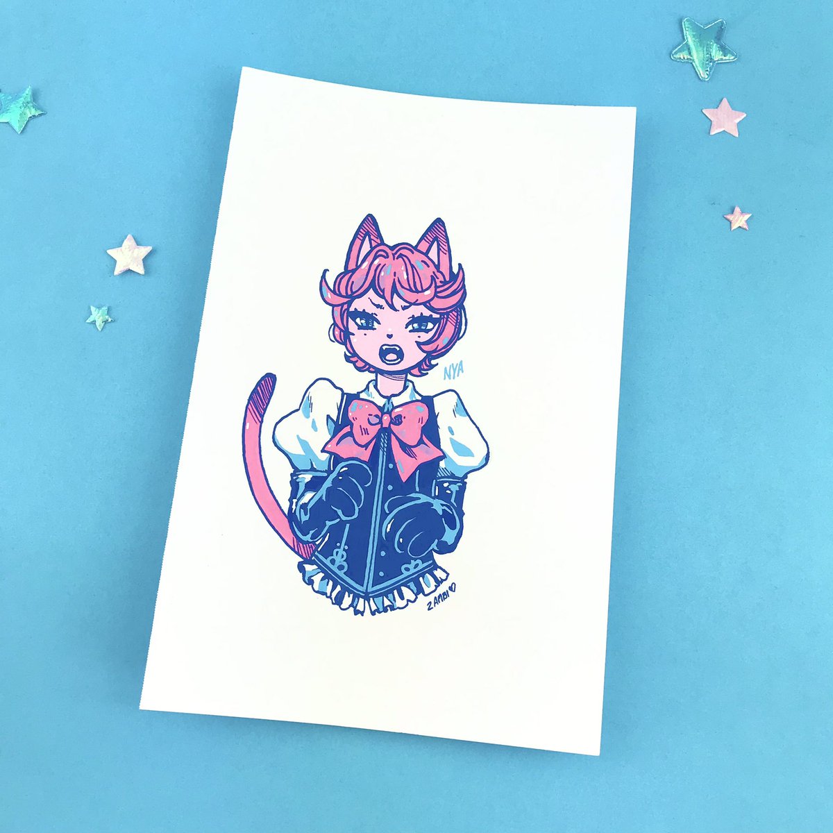 Posca kitty available in my shop =`w'= 💜 Also previews of stuff I've posted on Patreon recently 💖 