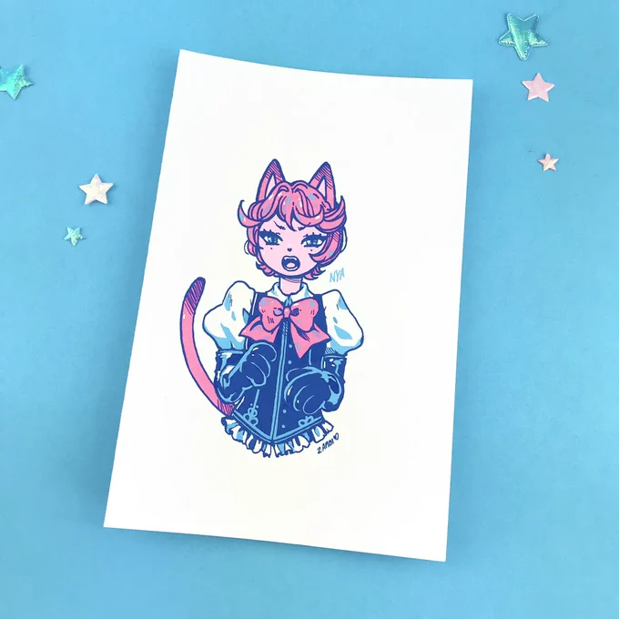 Posca kitty available in my shop =`w'= 💜 Also previews of stuff I've posted on Patreon recently 💖 