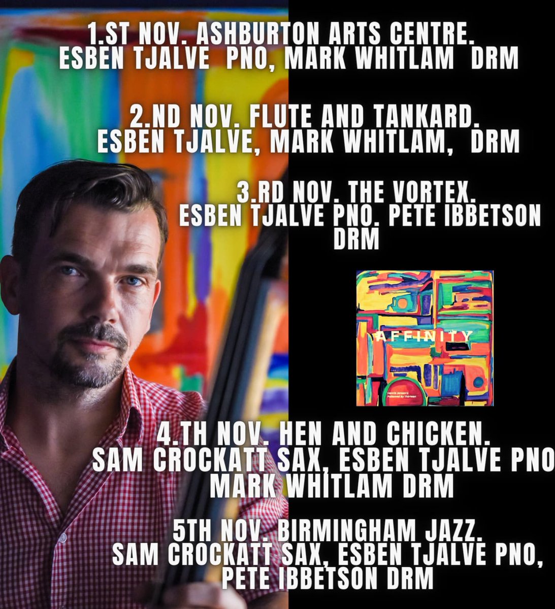 Henrik Jensen (@bassjensen) on Twitter photo Not long now !! Super excited to be spending a week playing music with these absolute legends, come and catch us if you can. <a href="/markwhitlam/">Mark Whitlam</a> <a href="/p_ibbetson/">Peter Ibbetson</a> @esbentjalve <a href="/samcrockatt/">Sam Crockatt</a> <a href="/ashburtonarts/">Ashburton Arts</a> <a href="/FluteandTankard/">FluteandTankard</a> <a href="/vortexjazz/">Vortex Jazz Club</a> @bebopjazzclub <a href="/HenAndChicken/">Hen&Chicken-Bristol</a> Not long now !! Super excited to be spending a week playing music with these absolute legends, come and catch us if you can. <a href="/markwhitlam/">Mark Whitlam</a> <a href="/p_ibbetson/">Peter Ibbetson</a> @esbentjalve <a href="/samcrockatt/">Sam Crockatt</a> <a href="/ashburtonarts/">Ashburton Arts</a> <a href="/FluteandTankard/">FluteandTankard</a> <a href="/vortexjazz/">Vortex Jazz Club</a> @bebopjazzclub <a href="/HenAndChicken/">Hen&Chicken-Bristol</a>