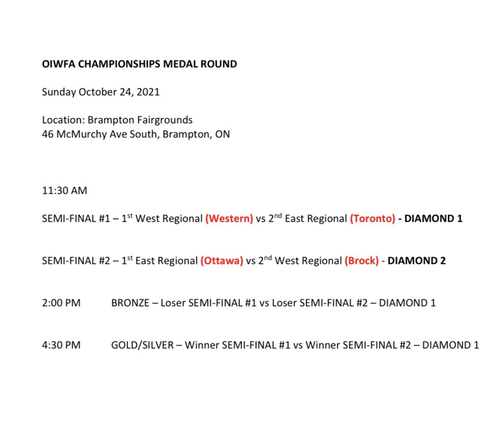 OUS_softball's tweet photo. Tomorrow’s #OIWFA Championship Sunday schedule is SET!

Qualifying from the East are @GeeGeesSoftball &amp; @UofTsoftball, &amp; from the West @uwosoftball &amp; @BadgerWSoftball. 

Watch live stream of all games on OIWFA Facebook as all 4 teams battle to lift the OIWFA Championship trophy! https://t.co/8LrsfxkgZs