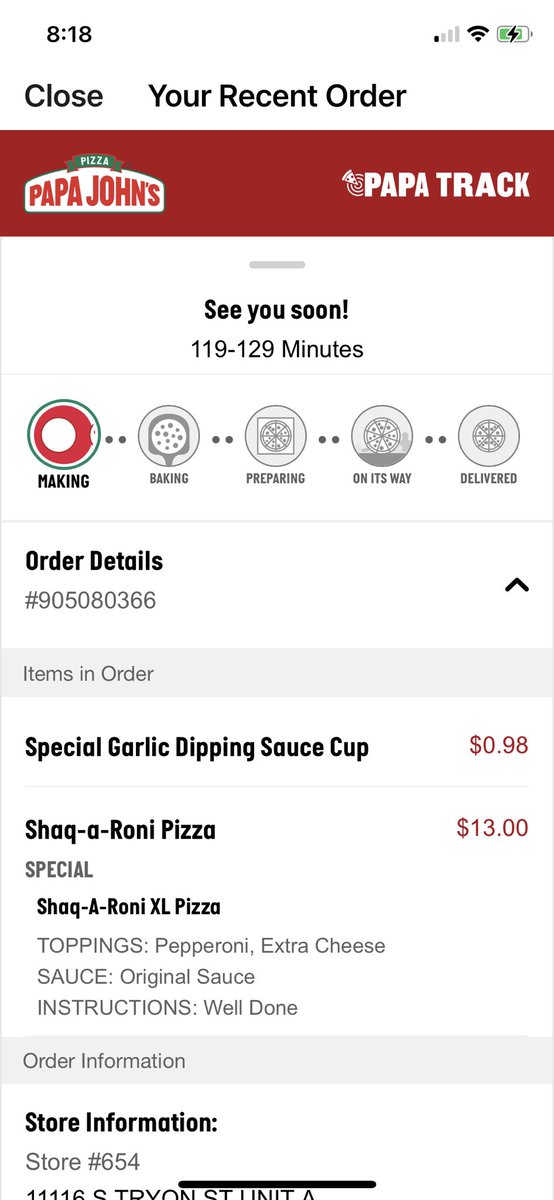 SteelerCat's tweet photo. Hey ⁦⁦@SHAQ⁩ ???  2 hours to get a pizza? https://t.co/nQhOzqerUh