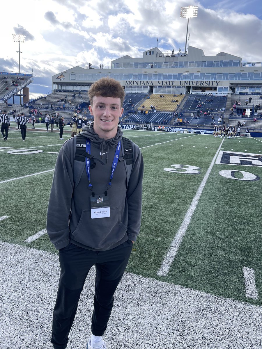 Aidan_Driscoll2's tweet photo. Had a great visit today at Montana State!! Thanks @Coach_Risinger @CoachWeeseMSU @TheRightCats @MSUBobcats_FB 🟡🔵 https://t.co/9c1zCya8qd