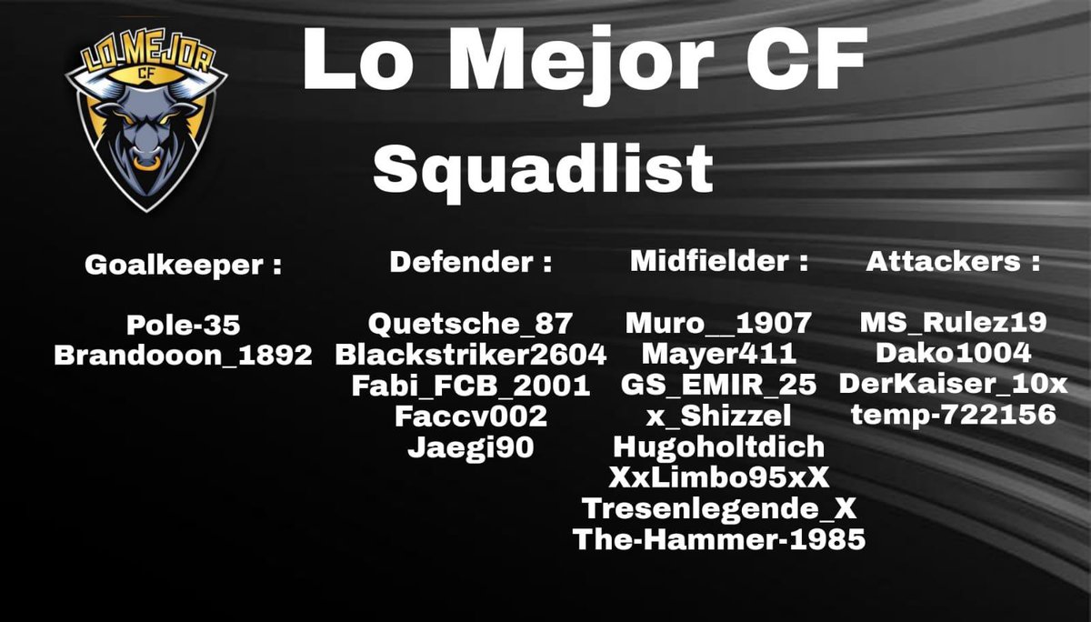 The current squadlist of our team! 💙🙌💪🔥
<a href="/OfficialVPG/">Virtual Pro Gaming</a> 
We are happy to be part of this sensationell league and will enjoy our matches!

Best greetings 🤙💙