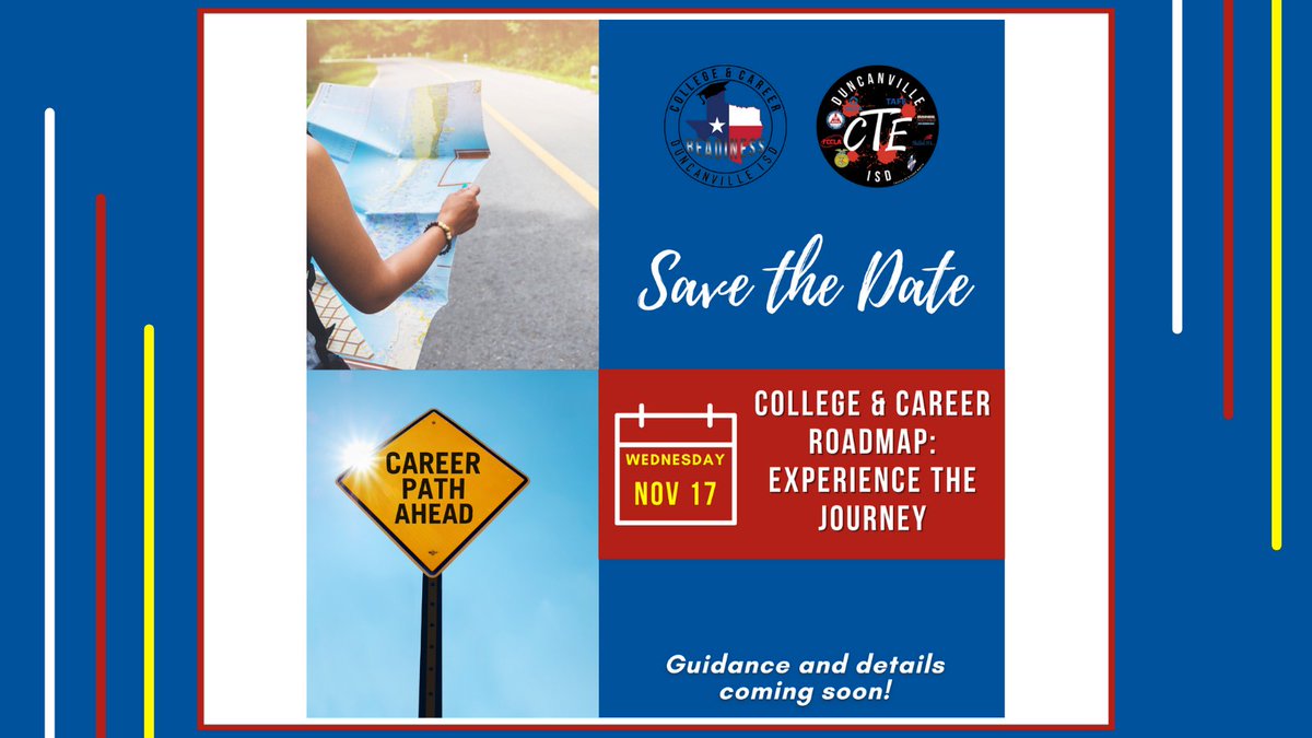 DvilleCTE's tweet photo. “Go confidently in the direction of your dreams! Live the life you've imagined.” -Thoreau

You don't have to take this journey alone!

‼ SAVE THE DATE!!! NOVEMBER 17, 2021 ‼

#careerreadiness #collegereadiness #highschoolseniors #Classof2022 #collegeprep #Seniorsof2022 https://t.co/AAdQX7xCan