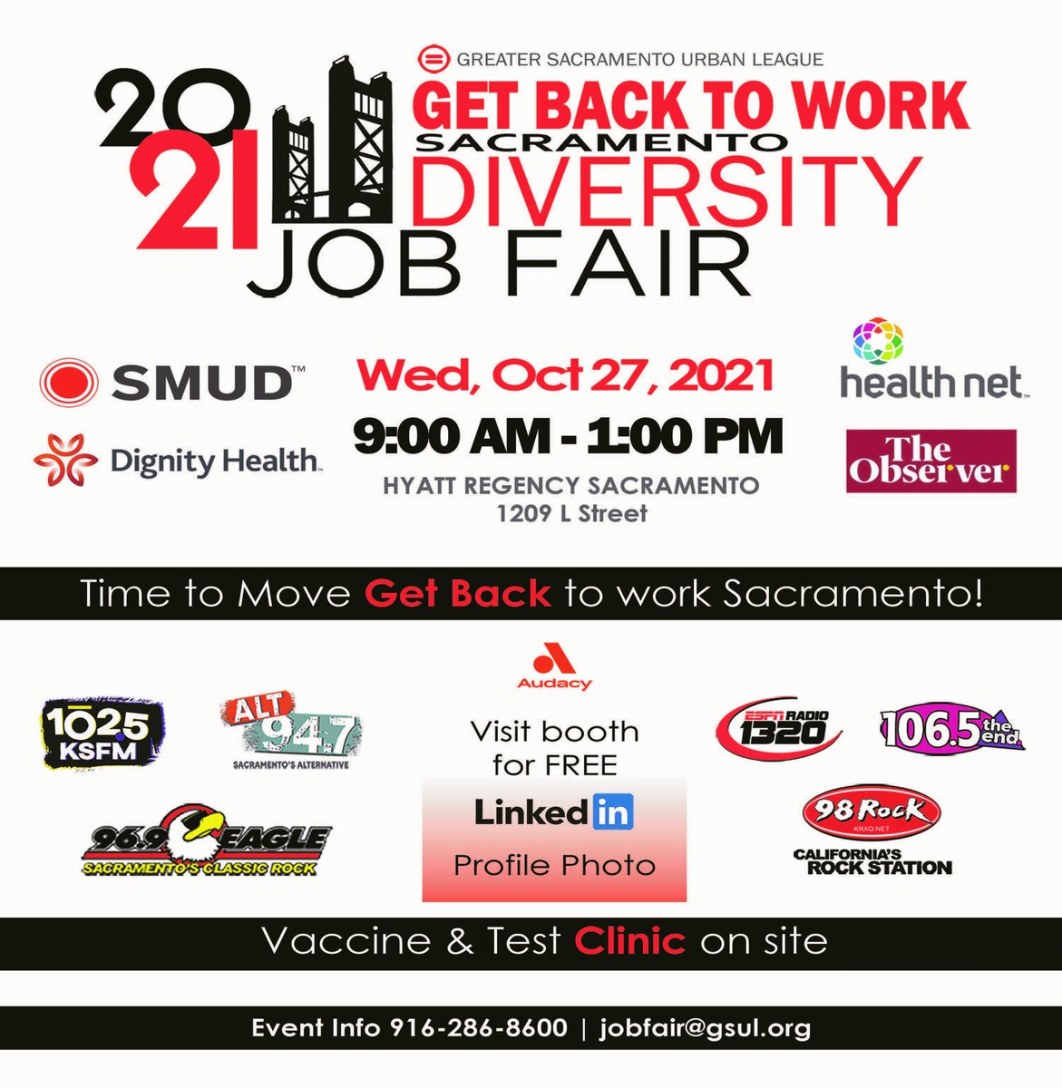 BuildBlack10's tweet photo. Sacramento Diversity Job Fair
Date: Wednesday, October 27, 2021 
Time: 9am - 1pm
Location: Hyatt Regency Sacramento 1209 L Street, Sacramento, CA 95814 https://t.co/7xoGiX8szR