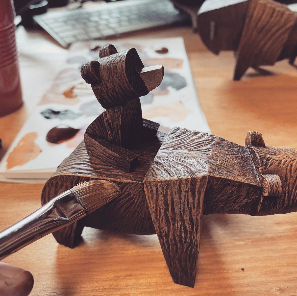 Finished painting these critters up! Stoked at how they came out. #bear #whittlebears #grizzly #cubs #bison #whittlebison #herd #wilderness #woods #woodcarved #midcentury #whittlecritters #whittlewilderness #nationalparks #seeamerica #forests #nature #animals #wildlife