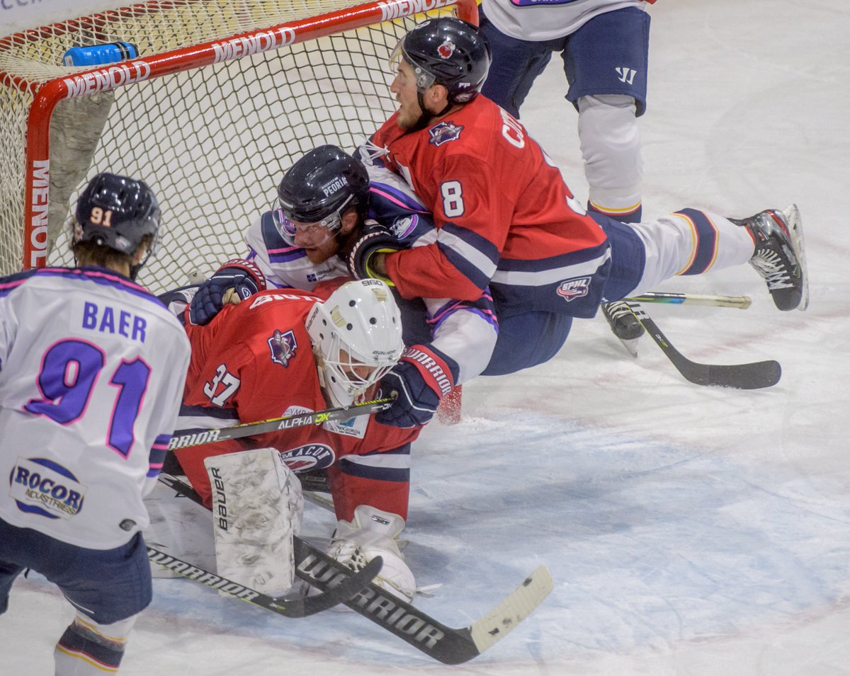 Matt Dayhoff (@mattdayhoff) on Twitter photo Macon's Taylor Cutting (8) rides Peoria's Alec Hagaman into the net as Macon goalie Michael Stiliadis stops a shot in the first period Saturday, Oct. 23, 2021 at Carver Arena. Tied 0-0 after the first period. <a href="/pjstar/">Journal Star</a> <a href="/pjstarsports/">Journal Star Sports</a> <a href="/Peoria_Rivermen/">Peoria Rivermen</a> #hockey #sphl #carverarena Macon's Taylor Cutting (8) rides Peoria's Alec Hagaman into the net as Macon goalie Michael Stiliadis stops a shot in the first period Saturday, Oct. 23, 2021 at Carver Arena. Tied 0-0 after the first period. <a href="/pjstar/">Journal Star</a> <a href="/pjstarsports/">Journal Star Sports</a> <a href="/Peoria_Rivermen/">Peoria Rivermen</a> #hockey #sphl #carverarena