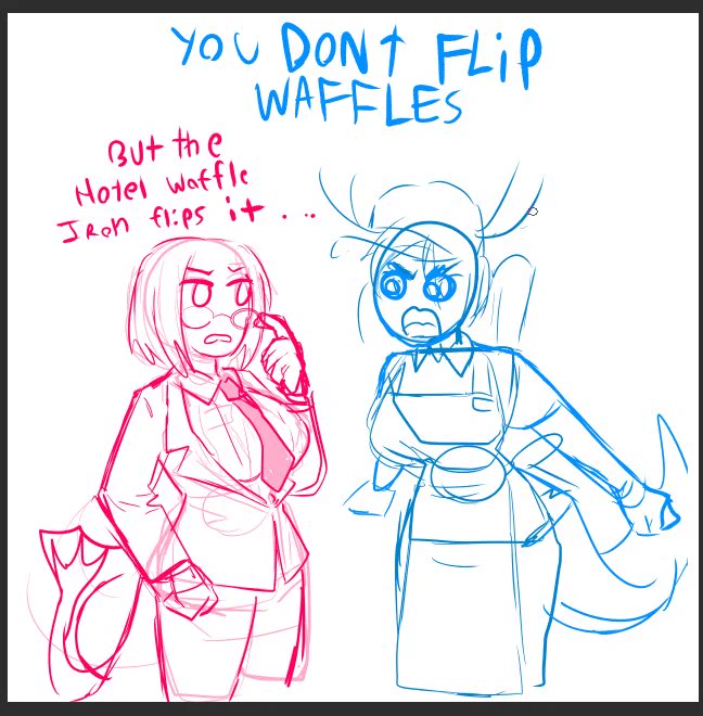 Very very rough sketch drawing in the works for a friend who works in a waffle house 