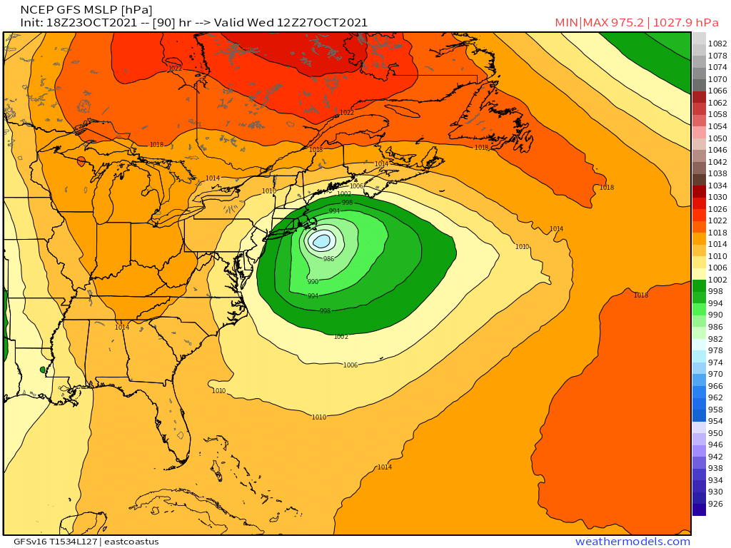 RyanWeather's tweet photo. ⚠️The potential for a very powerful Nor'easter is increasing for Tues/Wed of upcoming week.  

The track of the developing Low Pressure will determine if / where hurricane force wind gusts impact the coast including Boston. 

Yes, this is a major bomb cyclone. https://t.co/3qkW9GPfBo