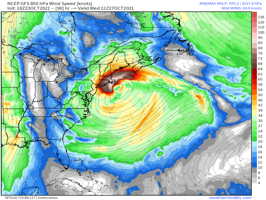 RyanWeather's tweet photo. ⚠️The potential for a very powerful Nor'easter is increasing for Tues/Wed of upcoming week.  

The track of the developing Low Pressure will determine if / where hurricane force wind gusts impact the coast including Boston. 

Yes, this is a major bomb cyclone. https://t.co/3qkW9GPfBo