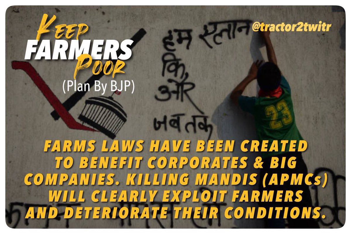 If you are concerned about the petrol prices or coal supply today, wait until corporates take over the food supply. You will lose sleep over how to feed your family. 

#FarmersVsCorporates