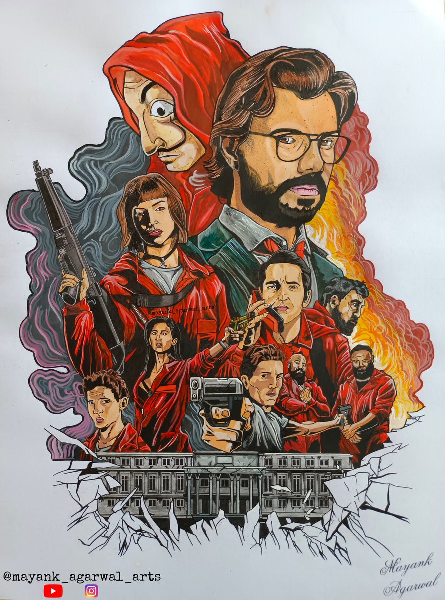 ArtsMayank's tweet photo. La Casa de Papel ( Money Heist ) 
Poster Drawing with Watercolors by Mayank Agarwal Arts 
#MoneyHeist #artist #art #ArtistOnTwitter #drawing #painting #YouTuber #Instagram #art https://t.co/uWUxbncN4I