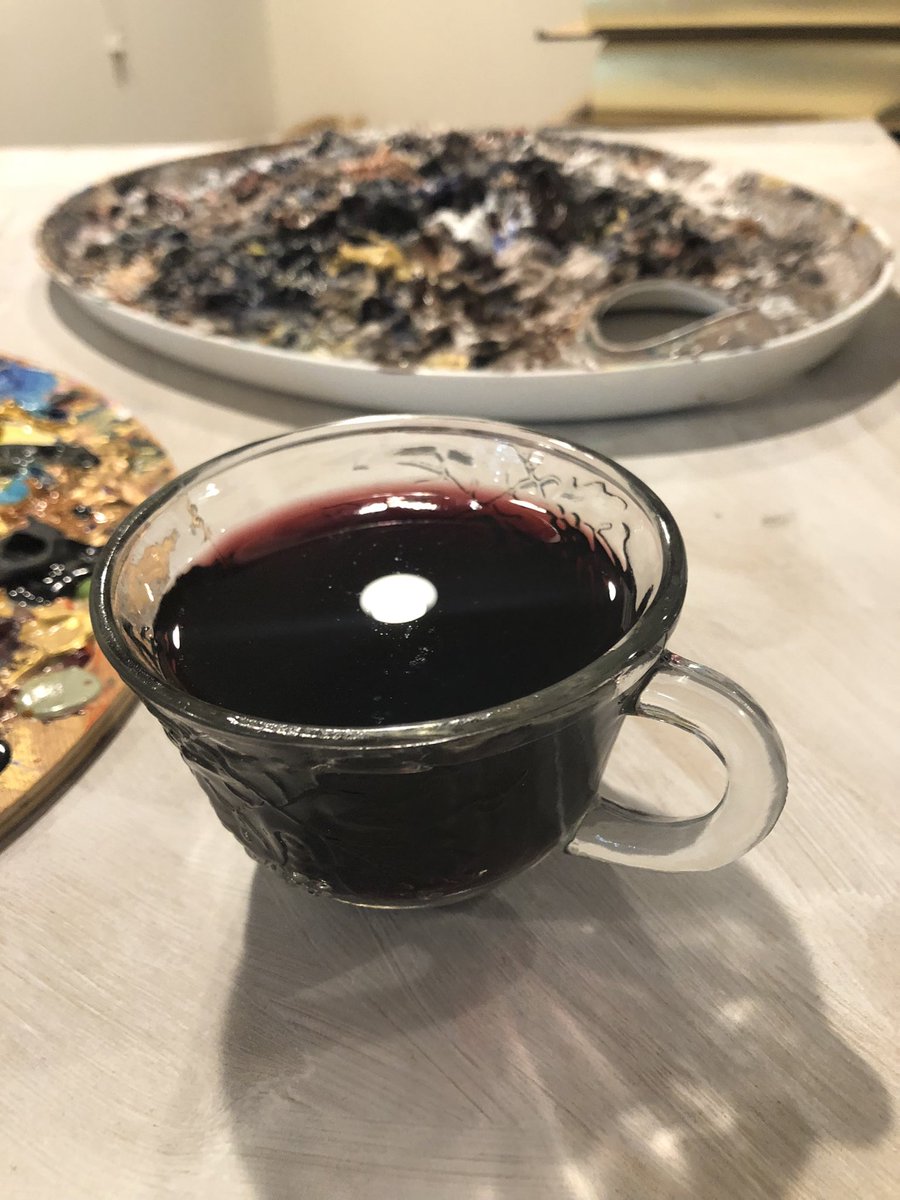 All the wine glasses were in the dishwasher, so I grabbed a teacup. It was either that or a bowl. I almost went with the bowl! 

Yes, I would’ve sipped it like leftover cereal milk. 🤣

It’s all #ForTheArt 😁
#artofkason #saturdaynight #inthestudio #artistatwork With no saucer!