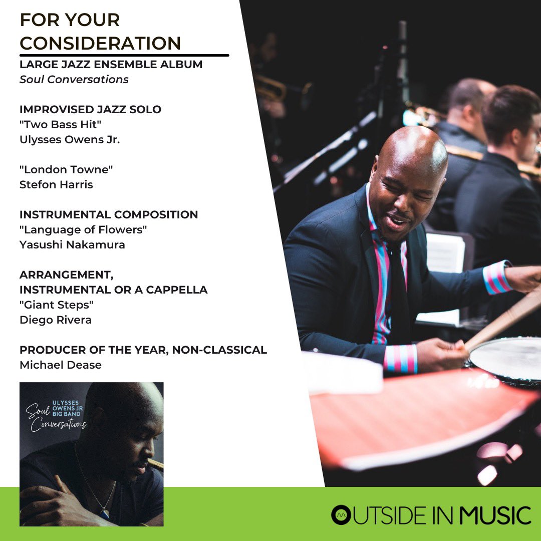 I’m excited to announce that my big band’s debut release “Soul Conversations” has been submitted for consideration in the first round of the Grammy voting!

Recording Academy members, I hope that you’ll consider “Soul Conversations” when casting your vote!
#AroundtheWorldwithU