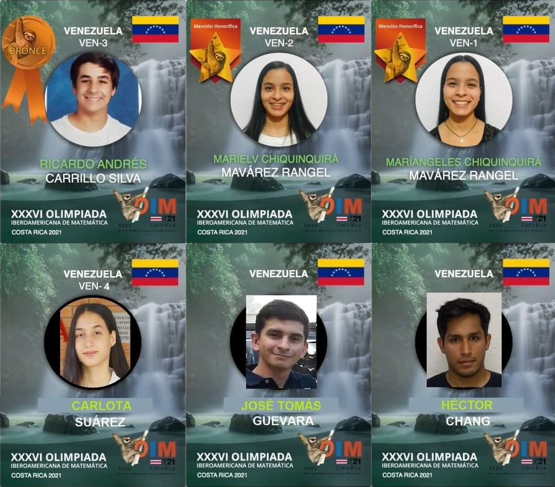 matevinotinto's tweet photo. Nuestra vinotinto en la XXXVI Olimpíada Iberoamericana de Matemática. Ricardo Carrillo, Medalla de Bronce. Las hermanas Marielv y Mariangeles Mavárez, ambas Mención Honorífica. Completan el equipo Carlota Suárez, José Tomàs Guevara (Jefe de Delegación) y Héctor Chang (Tutor). https://t.co/Luk1Pd4KQd