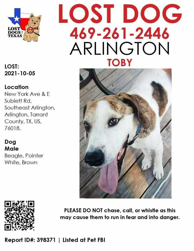 LostDogTX's tweet photo. #LOSTDOG #TOBY New York Ave &amp; E Sublett Rd, Southeast Arlington, Arlington, Tarrant County, TX, US, 76018. #TX 76018 Lost 2021-10-05 Male Beagle/Pointer White/Brown

CONTACT 
Email: 38728797@contact.petfbi.org

More Info, Photos, and to Contact:
https://t.co/dKtL88xDJr

Let's g… https://t.co/hLNSEk6WqI