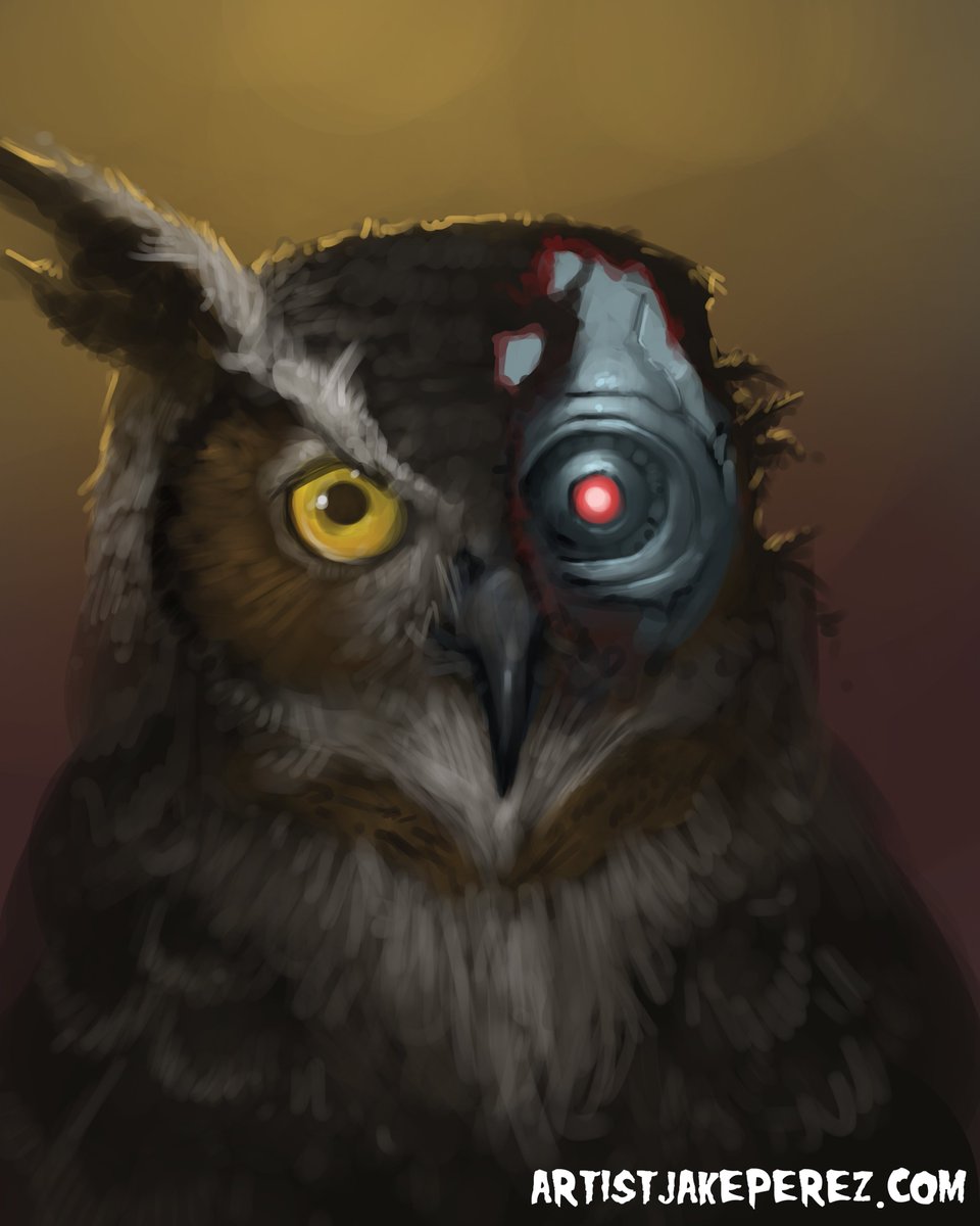 JakePerezArt's tweet photo. Drawlloween day 23!  Owl be Back - #drawlloween #Drawlloween2021 #art #drawing #halloween #Terminator #illbeback #owlbeback #digitalart #arnold https://t.co/cTGkrmoQoP