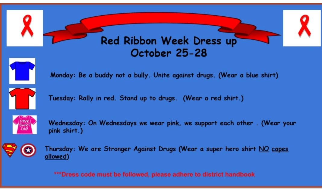 Counselors_RMS's tweet photo. Red Ribbon Week 2021!
Drug Free Looks Like Me! https://t.co/R3gPqE30xP