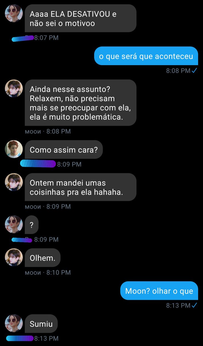 exposed246's tweet photo. A uns 5 dias atrás Luna desativou a sua conta, fiquei sabendo pela melhor amiga dela, desde esse dia não temos notícias dela, depois que moon falou isso, percebi que não vale a pena ficar perto de pessoas assim, vcs decidem o que acham dele https://t.co/5OJtRNk8c6