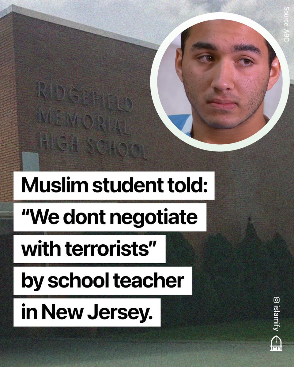 Alhamdhulillaah's tweet photo. Mohammed Zubi, a muslim student in Ridgefield Memorial High School, New Jersey, asked his teacher if he could finish his math assignment at home.

The teacher responded, "We don't negotiate with terrorists."

https://t.co/8wflmFtpby https://t.co/mu4E9sWMPg