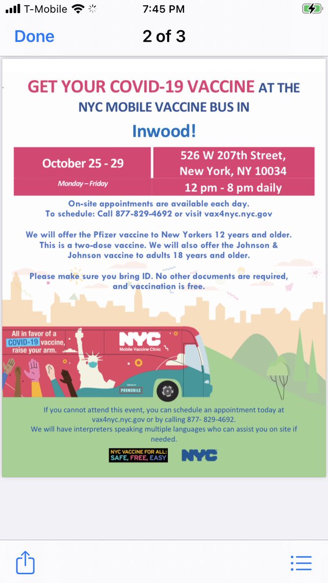 DodieThedodes77's tweet photo. Thanks to Carolyn of @InwdIndivisible for helping to post #VaxBus flyers along
W 207th, Sherman Av & here @ #JuiceBox on Dyckman. Bus comes Monday thru Friday 10/29 12 - 8 PM, offering @pfizer & J & J vaccines. Call # on flyer regarding Booster shots. https://t.co/UPe9YVXWNt