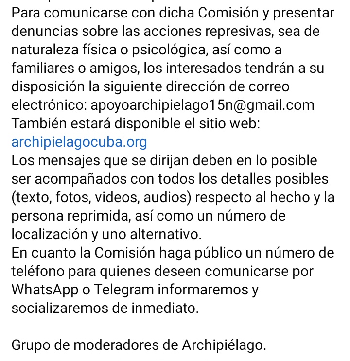 MagJorgeCastro's tweet photo. ⚠️⚠️Último minuto ⚠️⚠️

Anuncian desde @ArchipielagoCu el reconocimiento a la Comisión Independiente creada para apoyar los manifestantes del #15NCuba ante la represión que pudiera desatarse... la Comisión está integrada por prestigiosos juristas, politólogos y activistas👇🏻 https://t.co/YSeG0WVK8V
