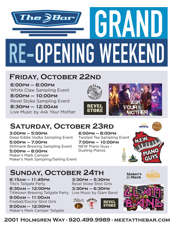 Wake up Green Bay, it's GAMEDAY
Help us close out our grand reopening weekend in style as we have a TON of fun planned before the game today 🏈