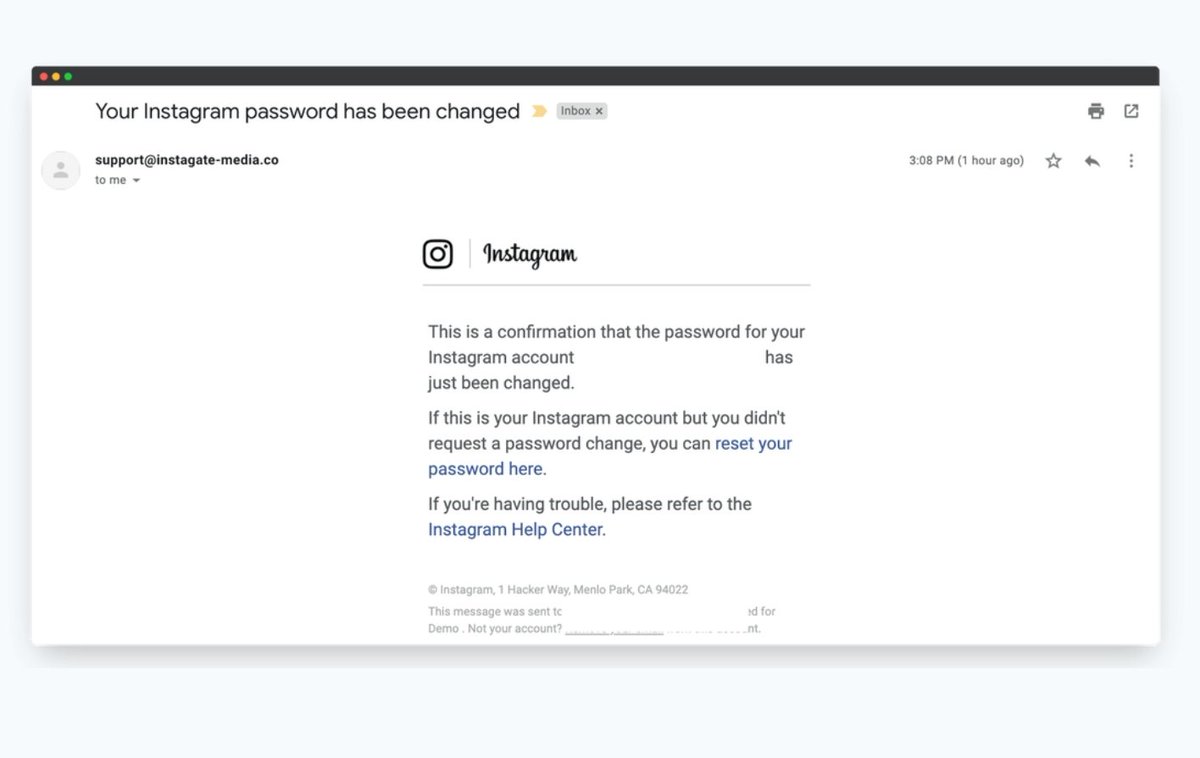 _helium's tweet photo. If you be getting emails like this...with a weird sender especially...DO NOT click the link and enter your credentials. 

Instead go directly to the IG App or website and go through the password change process yourself. https://t.co/NN7yXCgOhL