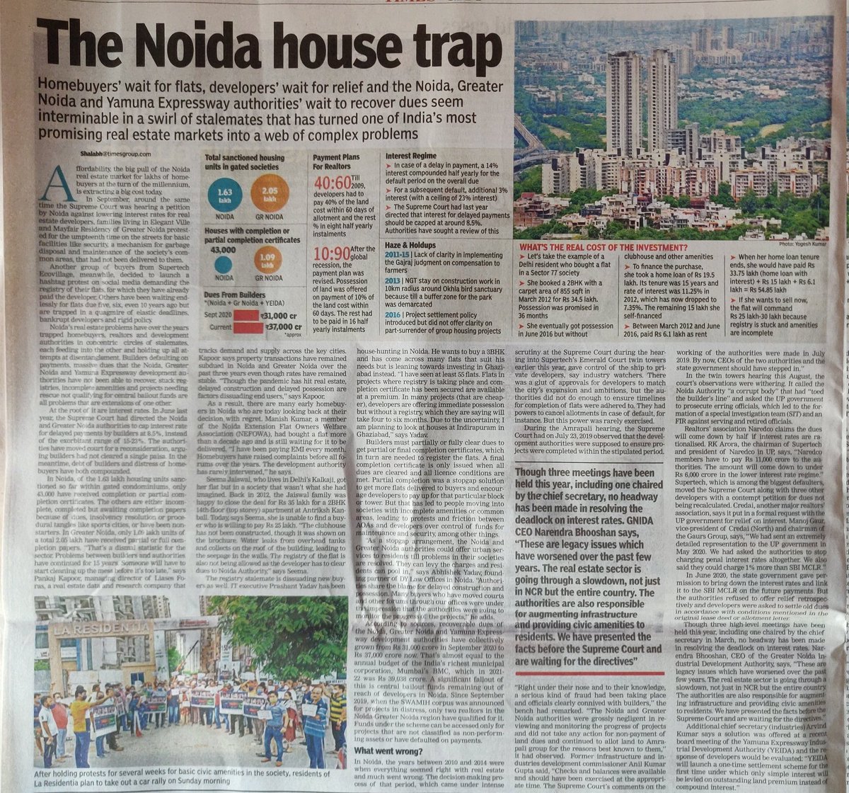 A genuine report of realestate sector and disgruntled home buyers which must come in knowledge of all concerned- <a href="/MoHUA_India/">Ministry of Housing and Urban Affairs</a> <a href="/HardeepSPuri/">Hardeep Singh Puri</a> <a href="/PMOIndia/">PMO India</a> <a href="/rashtrapatibhvn/">President of India</a> <a href="/myogiadityanath/">Yogi Adityanath</a> <a href="/CMOfficeUP/">CM Office, GoUP</a> <a href="/UPGovt/">Government of UP</a> <a href="/CREDAINational/">CREDAI National</a> <a href="/UPRERAofficial/">Uttar Pradesh Real Estate Regulatory Authority</a> <a href="/Satishmahanaup/">Satish Mahana</a>
Thx <a href="/shalabhTOI/">Shalabh</a> <a href="/TOINoida/">TOI Noida</a>