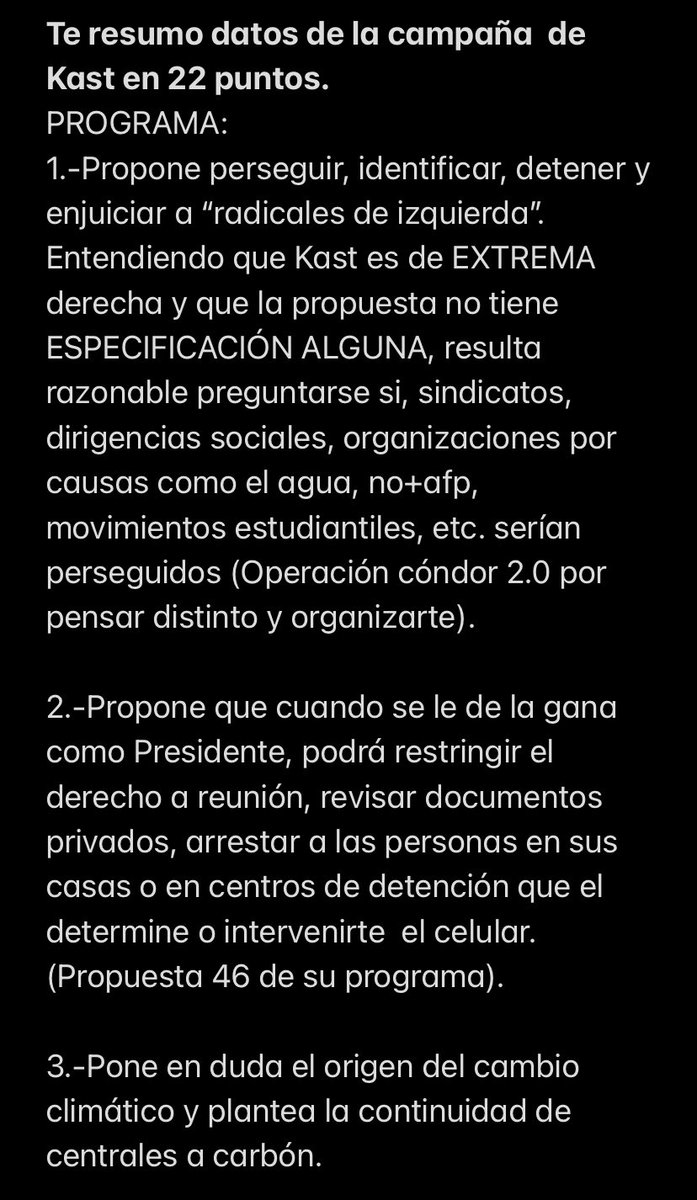 PRADENAS10's tweet photo. (HILO) Las y los invito a ver datos de la campaña de José Kast, que atenta directamente con la democracia de Chile, datos obtenidos de su programa, de sus dichos y de su historia política. Información que la prensa no indaga como  debería. ¡Escalofriante! 
1/7 https://t.co/KpTTL2koyb
