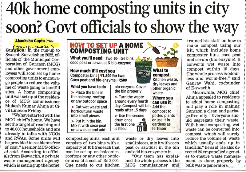eswachh's tweet photo. Coverage in Times of India, CMC MCG on Home Composting with EswachhMCG Commissioner started doing home composting at their home.  #Composter #Curevs #HomeComposting #OrganicManure #SwachhBharat #WasteManagement

https://t.co/IV0Q9QrC12 https://t.co/fOfzHjmnTZ