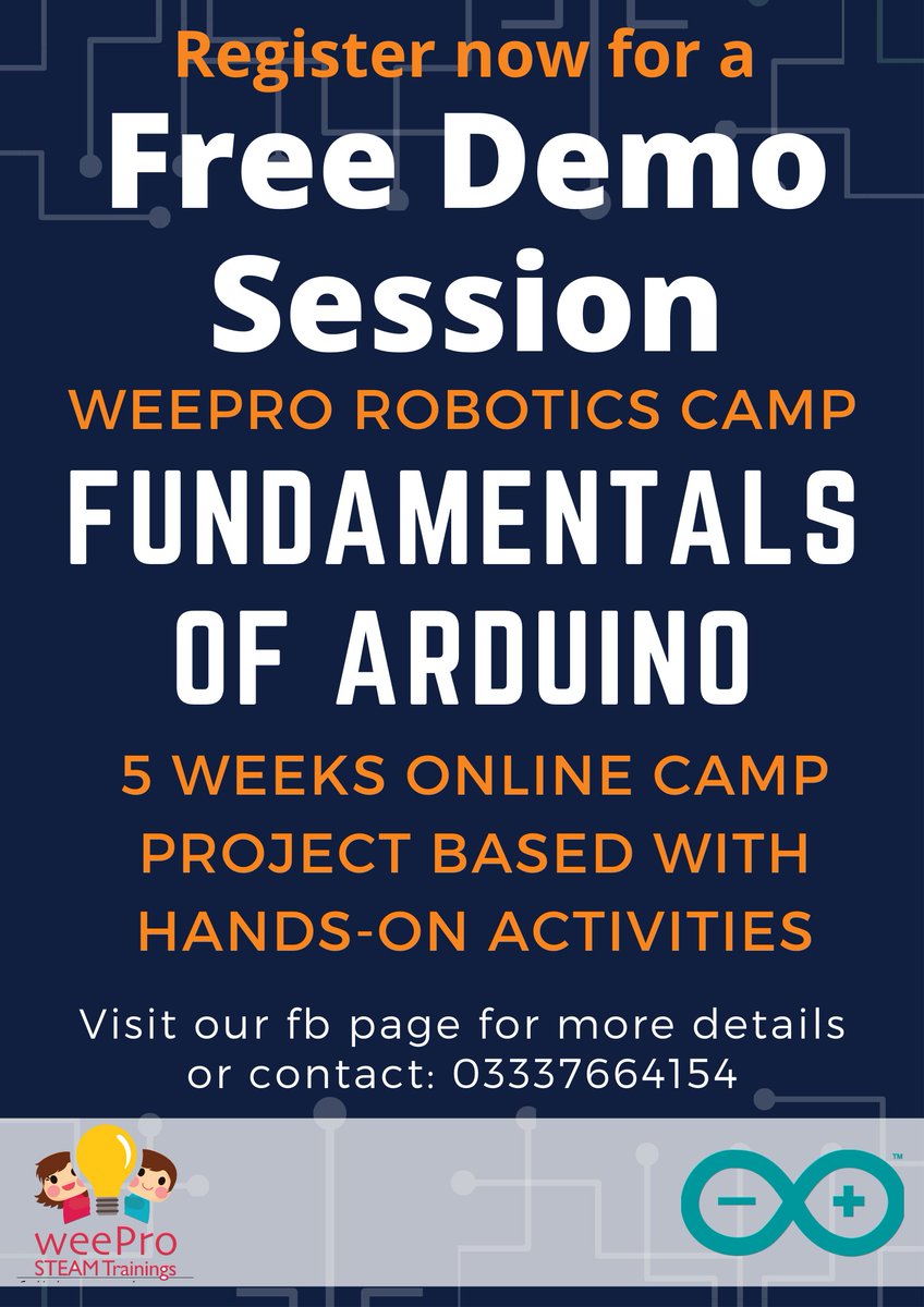 coding_weepro's tweet photo. Register now for a free demo session at our Robotics ( Fundamentals of Arduino) Camp.
https://t.co/4Rf6fXxshT
.
#coding #bootcamp #GirlsWhoCode #girslinstem #stemforkids #stemmom #girlswhocode #girlsinstemfields #stemgirlsworld #stemforchildren #mominstem #stempakistan https://t.co/vcndmhwrmi