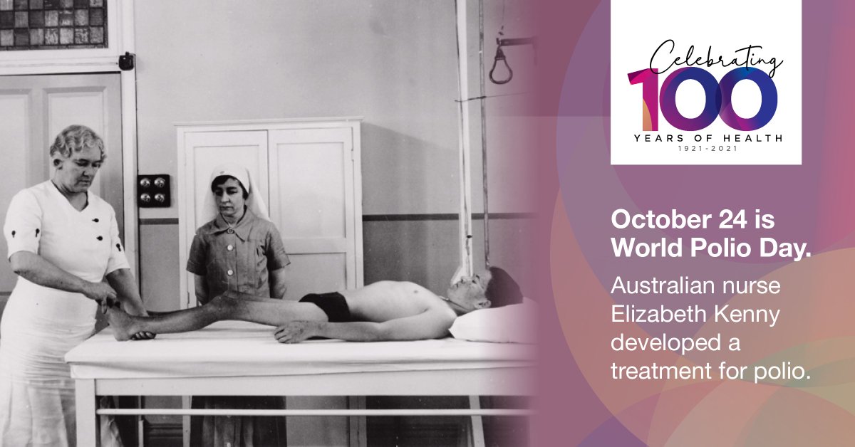 healthgovau's tweet photo. Today is World Polio Day 🌐 Aus nurse Elizabeth Kenny 🇦🇺 👩⚕ developed a ground-breaking exercise treatment for polio 💪🏻 Aus has been officially polio-free since 2000 thanks to vaccination, hygiene 🧼 & surveillance 👓
#polio #endpolio #worldpolioday #100yearsofhealth https://t.co/lECdZ4cKgW
