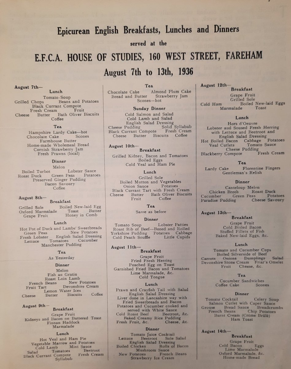 HantsArchives's tweet photo. Celebrating National Food Day with this tempting list of  freshly prepared dishes served at the English Folk Cookery Association House of Studies in Fareham in August 1936.  (ref 44A09/A5) #Nationalfoodday #Hampshirearchives https://t.co/Ekwf2LA3lT