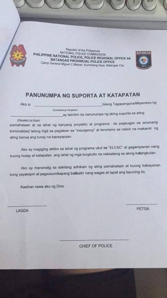 ALERT!

OKTUBRE 23 — GRUPO NG MGA KABATAAN SA LIPA CITY, BATANGAS, NAKATANGGAP NG MANDATORY FORMS PARA SA 'KABATAAN KONTRA DROGA AT TERORISMO' NA ISANG PROYEKTO NG PNP MATAPOS MAKILAHOK SA IBA'T IBANG PROYEKTONG PANG-KOMUNIDAD!

#OustDuterteNOW
#AbolishNTFELCAC
#PulisAngTerorista