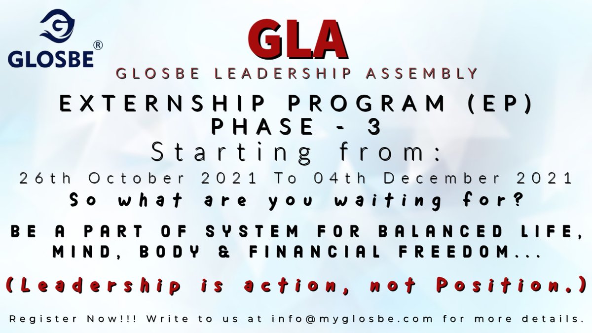 GLOSBEFAMILY's tweet image. #EP #GLA #Glosbe EXTERNSHIP PROGRAM PHASE 3 is now announced. Checkout more at info@myglosbe.com