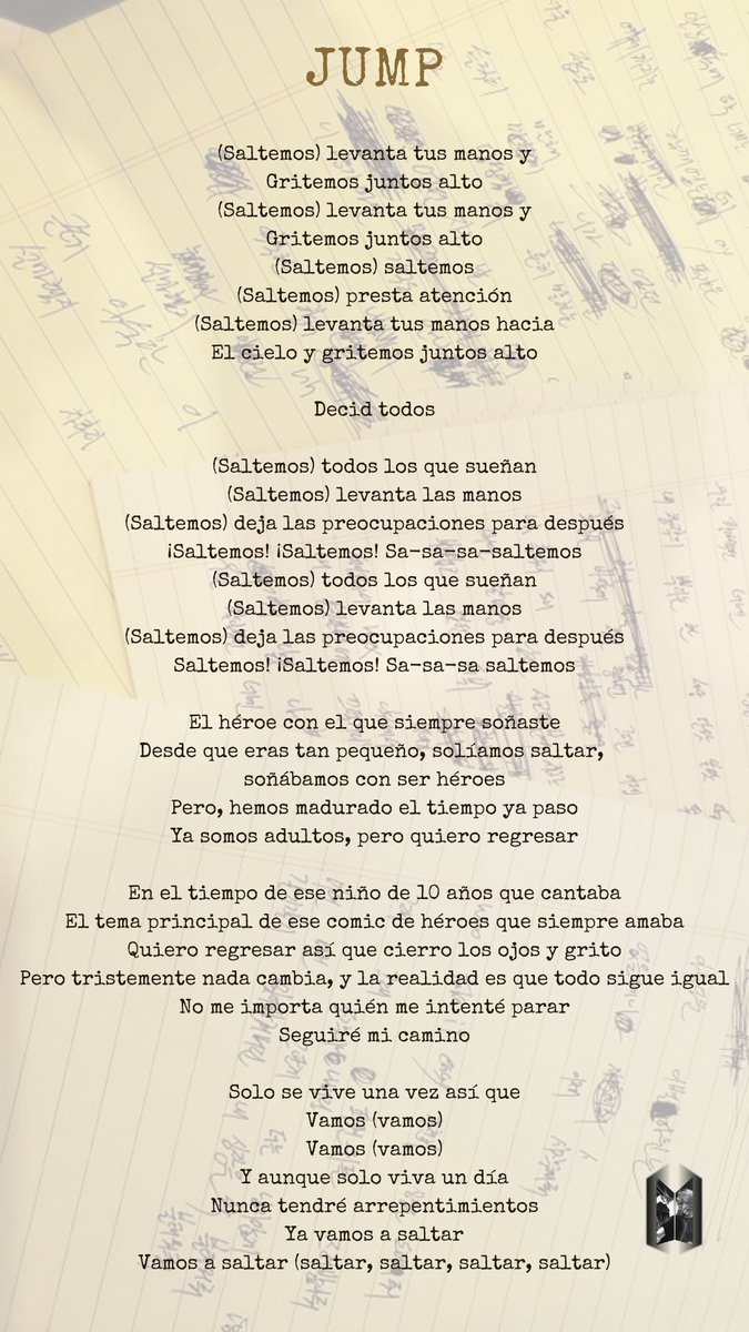 MinyoongiSpain's tweet photo. 📝#LyricsBySUGA

Jump- #SUGA (créditos en letra y producción) tema del álbum 'Skool Luv Affair'

🔗https://t.co/abDCQZv4Er

#슈가 #SUGA @BTS_twt https://t.co/PhG5SfC3kE
