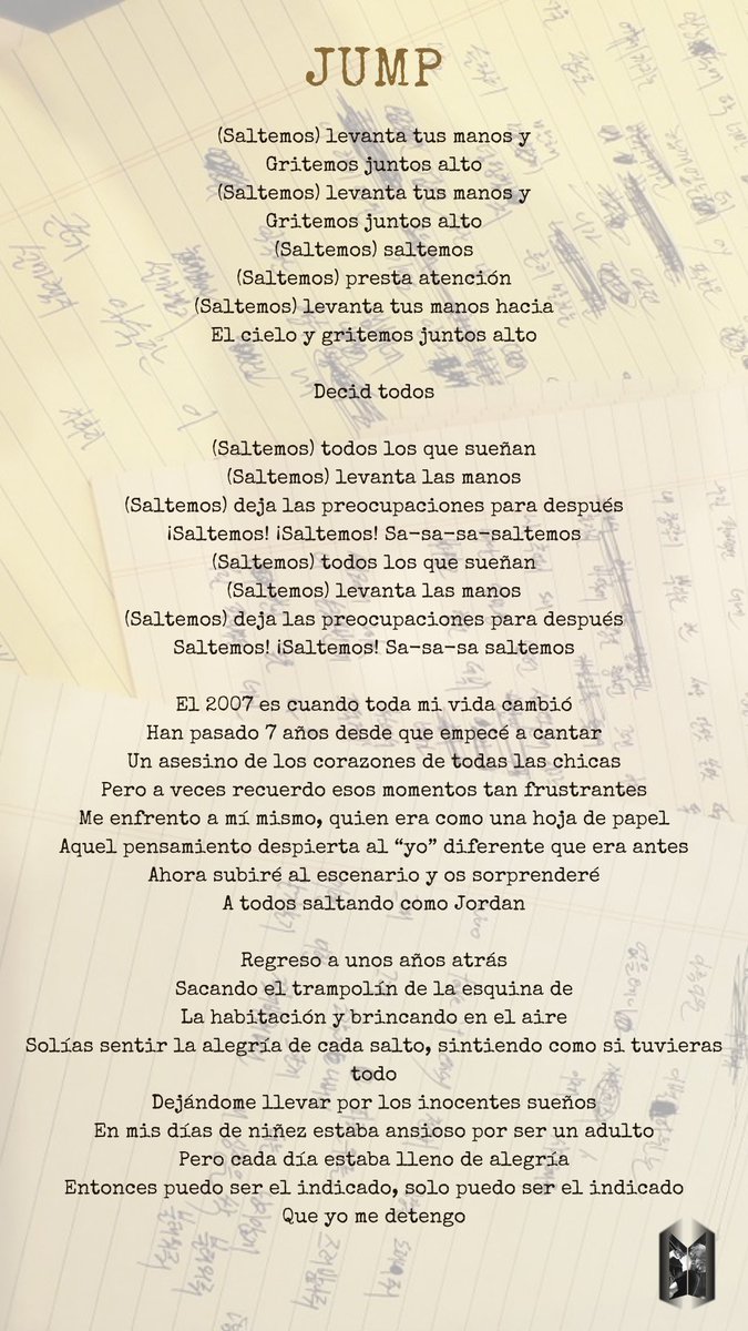 MinyoongiSpain's tweet photo. 📝#LyricsBySUGA

Jump- #SUGA (créditos en letra y producción) tema del álbum 'Skool Luv Affair'

🔗https://t.co/abDCQZv4Er

#슈가 #SUGA @BTS_twt https://t.co/PhG5SfC3kE